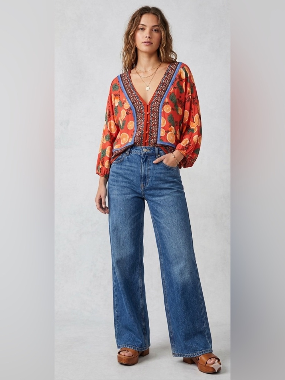 FREE PEOPLE Freshly Squeezed Printed Top Women's Size XS Button Up Boho